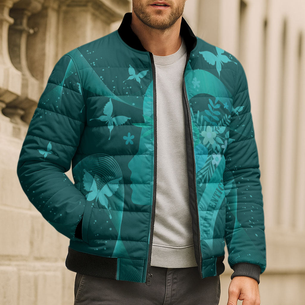 Australia Tourette Syndrome Support Acceptance Personalised Bomber Puffer Jacket Butterfly Ribbon Art