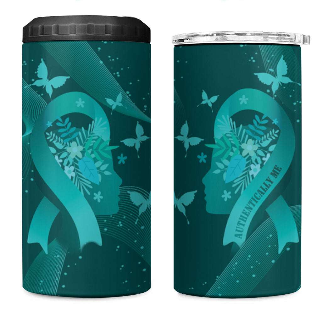 Australia Tourette Syndrome Support Acceptance Personalised 4 in 1 Can Cooler Tumbler Butterfly Ribbon Art