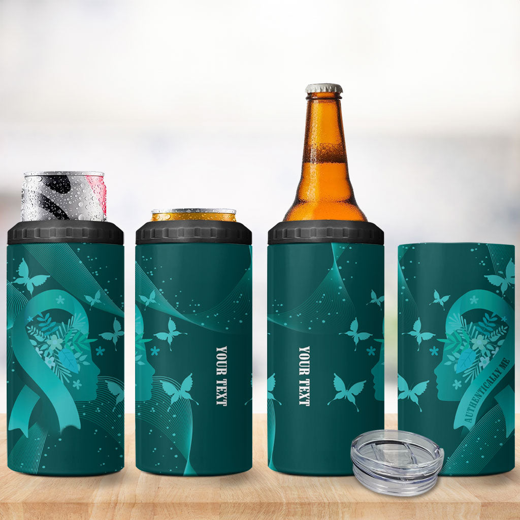 Australia Tourette Syndrome Support Acceptance Personalised 4 in 1 Can Cooler Tumbler Butterfly Ribbon Art