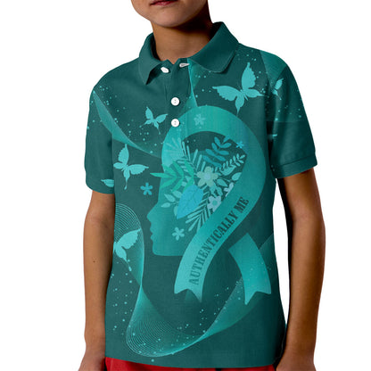 Australia Tourette Syndrome Support Acceptance Personalised Kid Polo Shirt Butterfly Ribbon Art