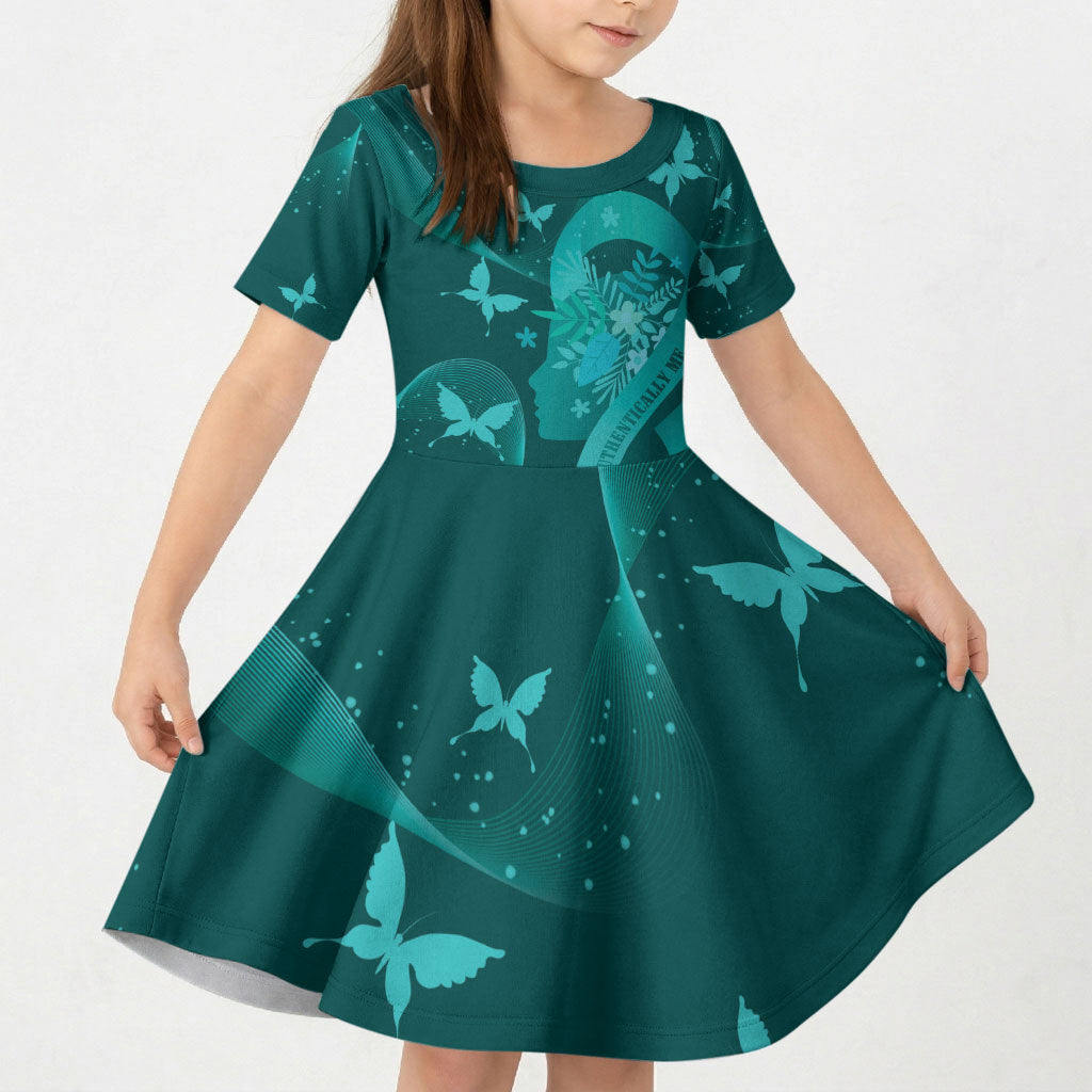Australia Tourette Syndrome Support Acceptance Personalised Kid Short Sleeve Dress Butterfly Ribbon Art