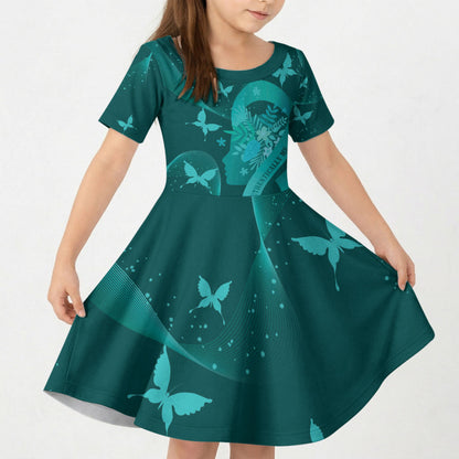 Australia Tourette Syndrome Support Acceptance Personalised Kid Short Sleeve Dress Butterfly Ribbon Art