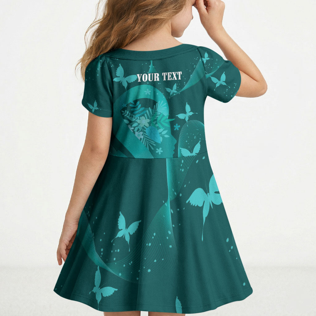 Australia Tourette Syndrome Support Acceptance Personalised Kid Short Sleeve Dress Butterfly Ribbon Art
