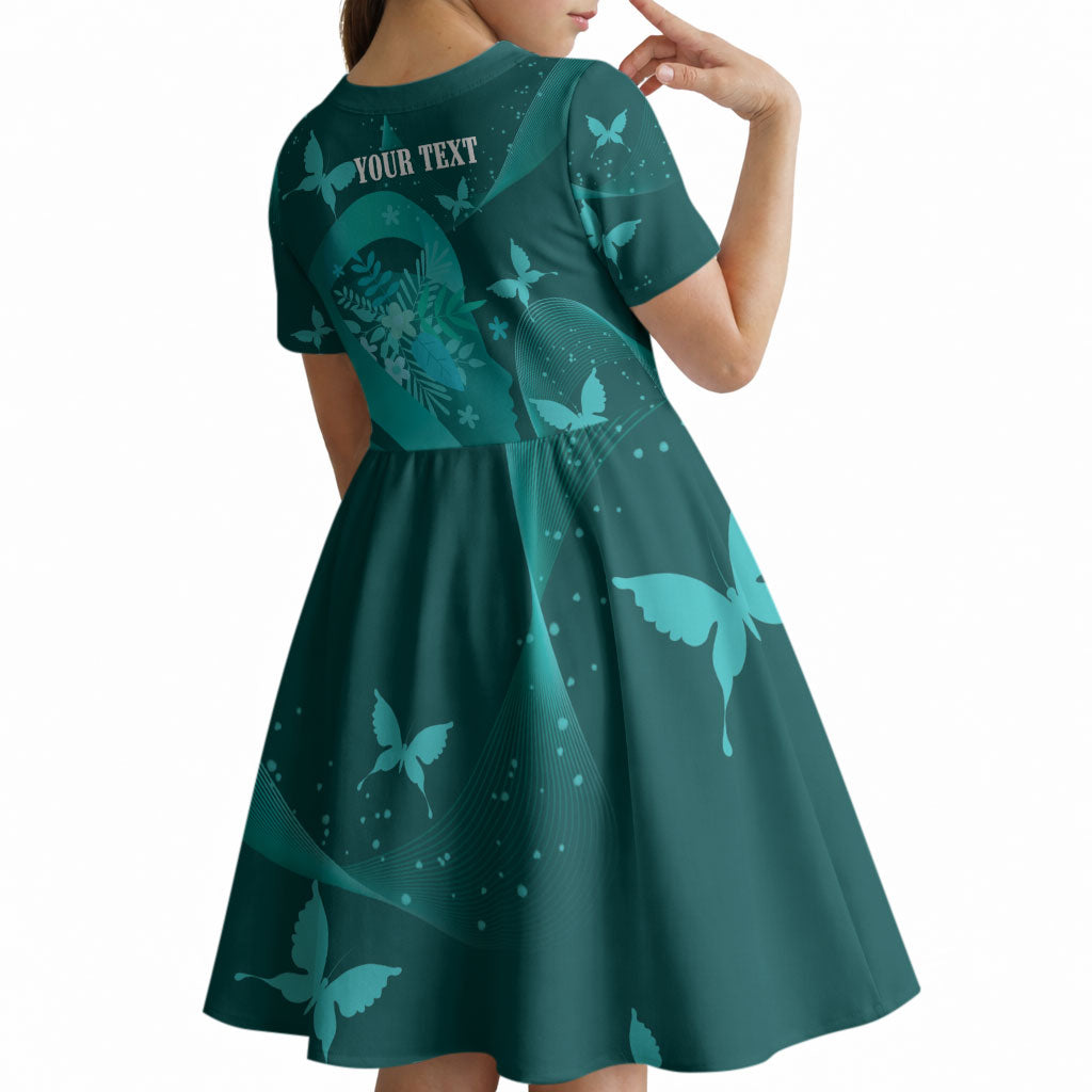 Australia Tourette Syndrome Support Acceptance Personalised Kid Short Sleeve Dress Butterfly Ribbon Art