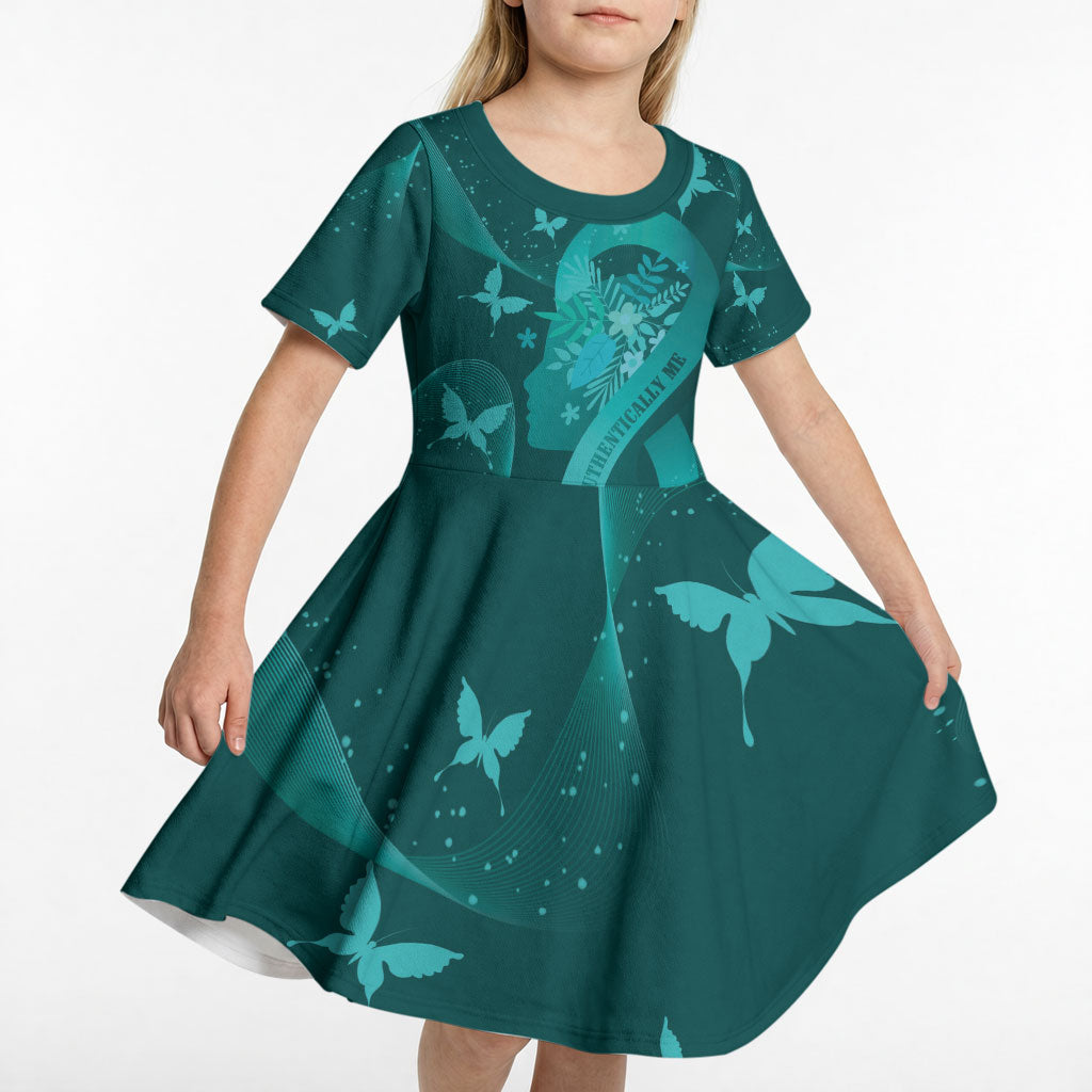 Australia Tourette Syndrome Support Acceptance Personalised Kid Short Sleeve Dress Butterfly Ribbon Art