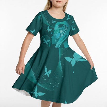 Australia Tourette Syndrome Support Acceptance Personalised Kid Short Sleeve Dress Butterfly Ribbon Art
