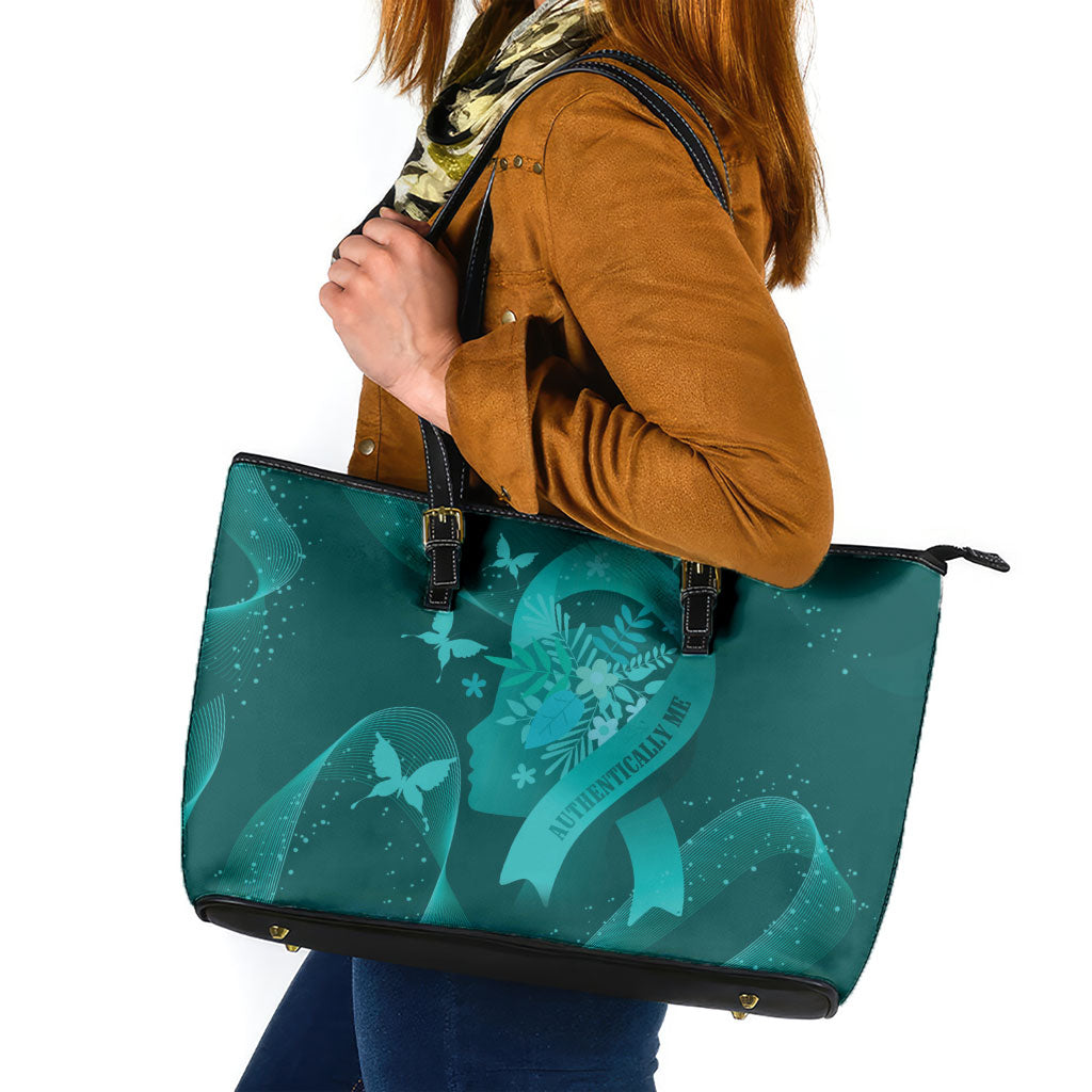 Australia Tourette Syndrome Support Acceptance Leather Tote Bag Butterfly Ribbon Art