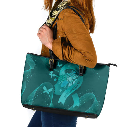 Australia Tourette Syndrome Support Acceptance Leather Tote Bag Butterfly Ribbon Art