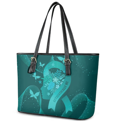 Australia Tourette Syndrome Support Acceptance Leather Tote Bag Butterfly Ribbon Art