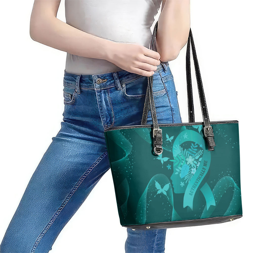 Australia Tourette Syndrome Support Acceptance Leather Tote Bag Butterfly Ribbon Art