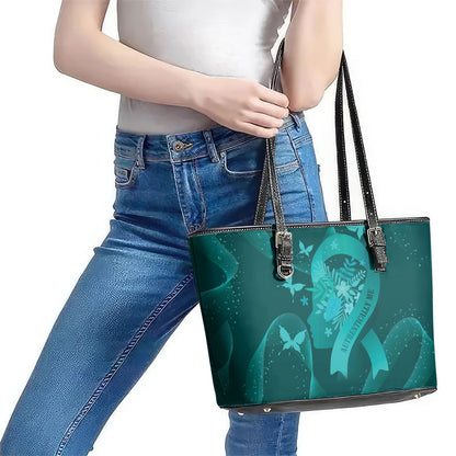 Australia Tourette Syndrome Support Acceptance Leather Tote Bag Butterfly Ribbon Art