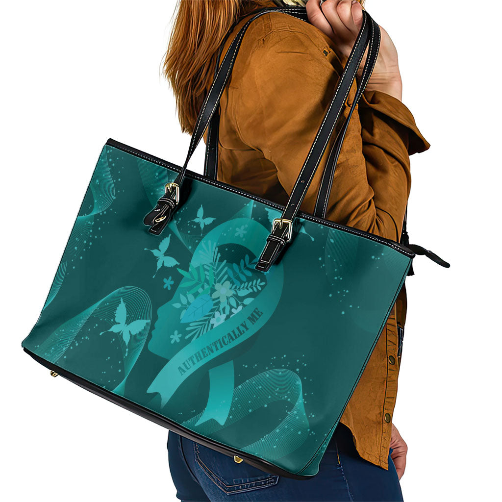Australia Tourette Syndrome Support Acceptance Leather Tote Bag Butterfly Ribbon Art
