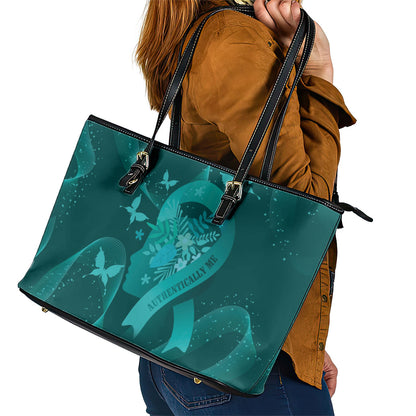 Australia Tourette Syndrome Support Acceptance Leather Tote Bag Butterfly Ribbon Art