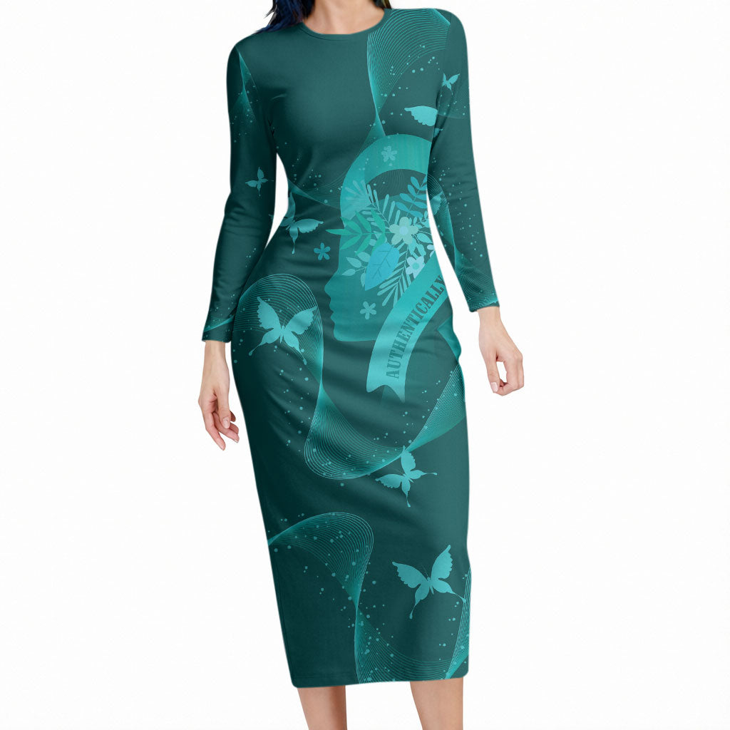 Australia Tourette Syndrome Support Acceptance Personalised Long Sleeve Bodycon Dress Butterfly Ribbon Art
