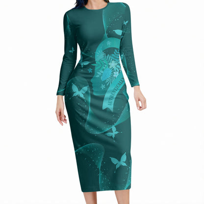 Australia Tourette Syndrome Support Acceptance Personalised Long Sleeve Bodycon Dress Butterfly Ribbon Art
