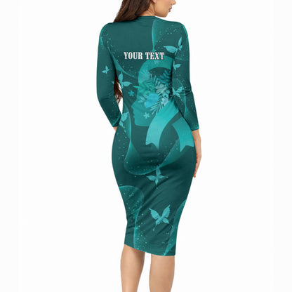 Australia Tourette Syndrome Support Acceptance Personalised Long Sleeve Bodycon Dress Butterfly Ribbon Art