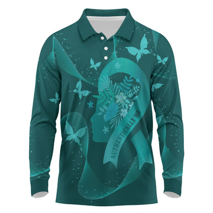 Australia Tourette Syndrome Support Acceptance Personalised Long Sleeve Polo Shirt Butterfly Ribbon Art