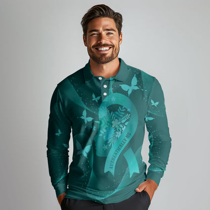 Australia Tourette Syndrome Support Acceptance Personalised Long Sleeve Polo Shirt Butterfly Ribbon Art