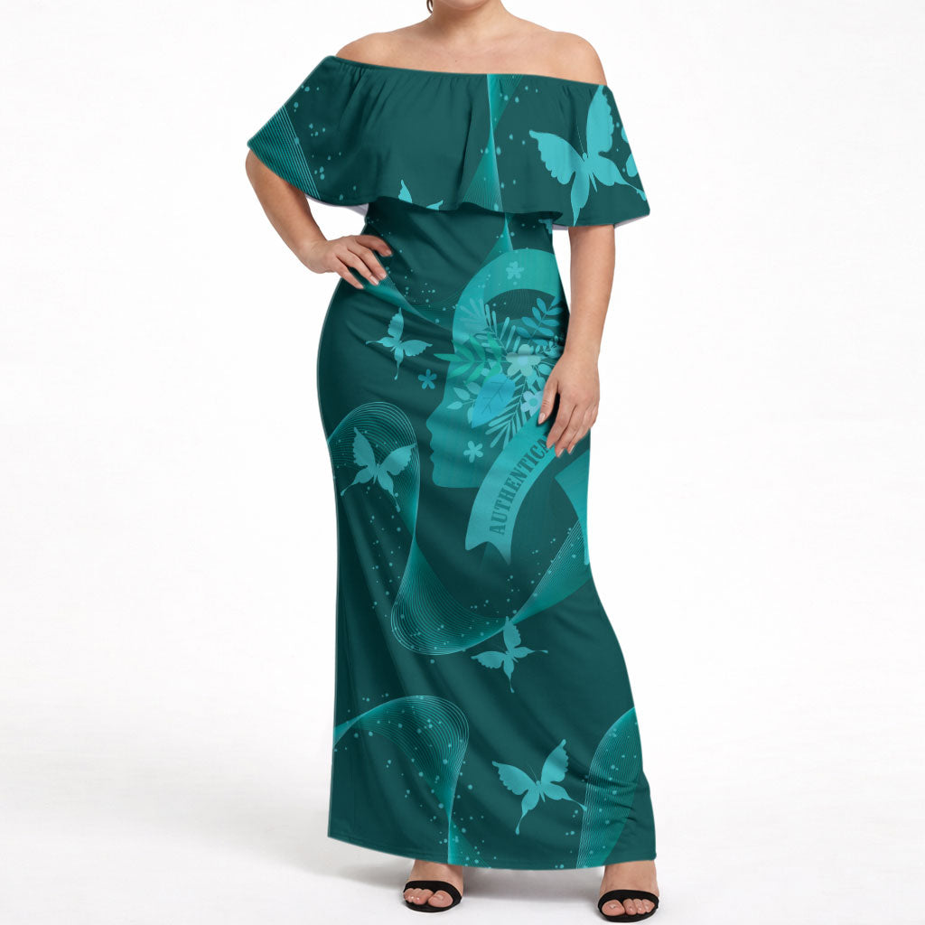 Australia Tourette Syndrome Support Acceptance Personalised Off Shoulder Maxi Dress Butterfly Ribbon Art
