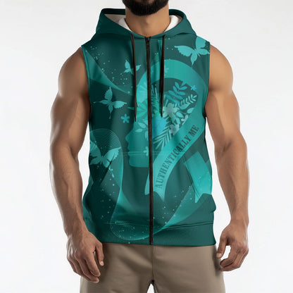 Australia Tourette Syndrome Support Acceptance Personalised Sleeveless Zip Hoodie Butterfly Ribbon Art