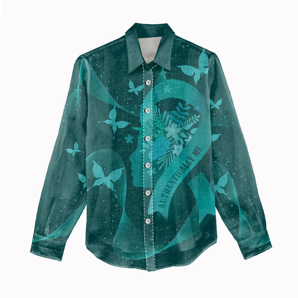 Australia Tourette Syndrome Support Acceptance Personalised Women Casual Shirt Butterfly Ribbon Art
