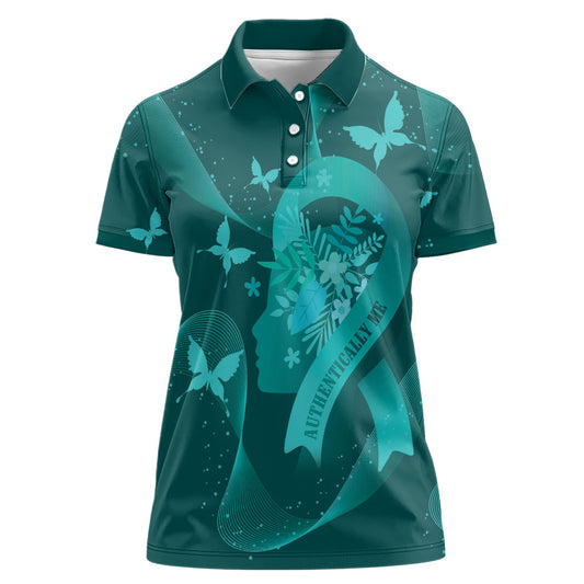 Australia Tourette Syndrome Support Acceptance Personalised Women Polo Shirt Butterfly Ribbon Art