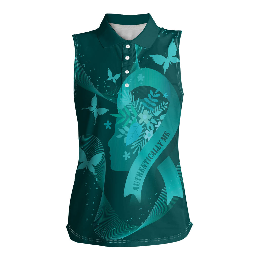 Australia Tourette Syndrome Support Acceptance Personalised Women Sleeveless Polo Shirt Butterfly Ribbon Art