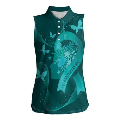 Australia Tourette Syndrome Support Acceptance Personalised Women Sleeveless Polo Shirt Butterfly Ribbon Art