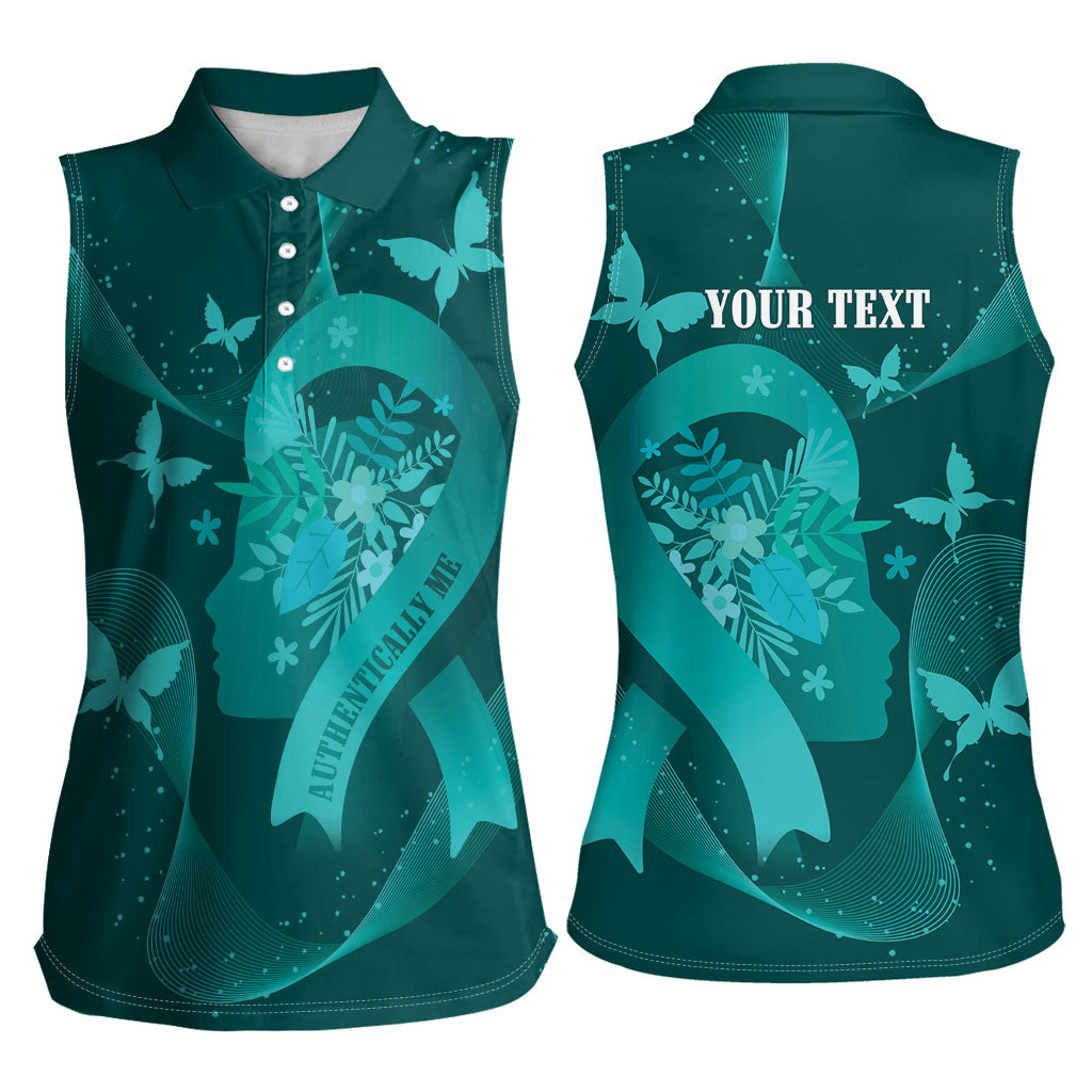 Australia Tourette Syndrome Support Acceptance Personalised Women Sleeveless Polo Shirt Butterfly Ribbon Art