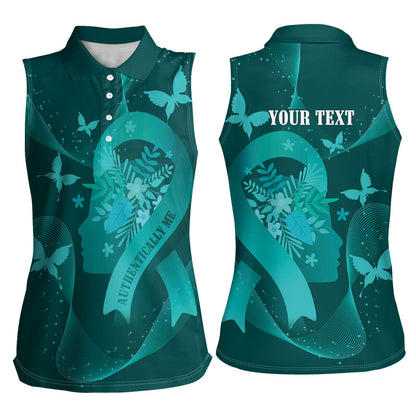 Australia Tourette Syndrome Support Acceptance Personalised Women Sleeveless Polo Shirt Butterfly Ribbon Art