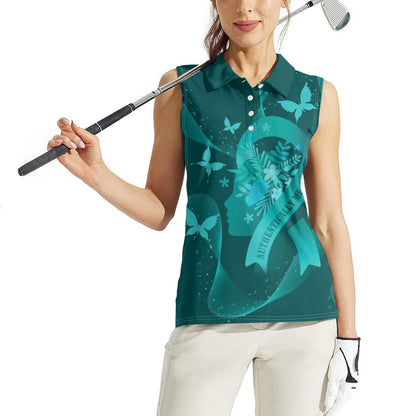 Australia Tourette Syndrome Support Acceptance Personalised Women Sleeveless Polo Shirt Butterfly Ribbon Art