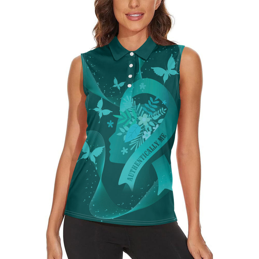 Australia Tourette Syndrome Support Acceptance Personalised Women Sleeveless Polo Shirt Butterfly Ribbon Art