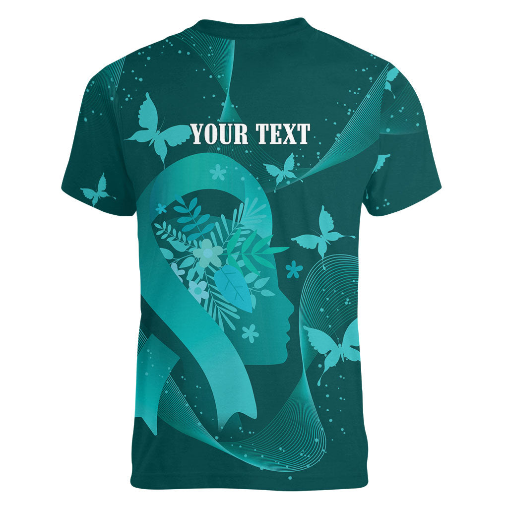Australia Tourette Syndrome Support Acceptance Personalised Women V-Neck T-Shirt Butterfly Ribbon Art