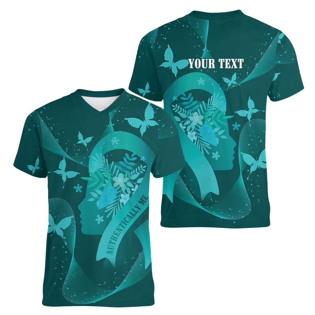 Australia Tourette Syndrome Support Acceptance Personalised Women V-Neck T-Shirt Butterfly Ribbon Art
