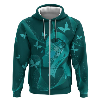 Australia Tourette Syndrome Support Acceptance Personalised Zip Hoodie Butterfly Ribbon Art
