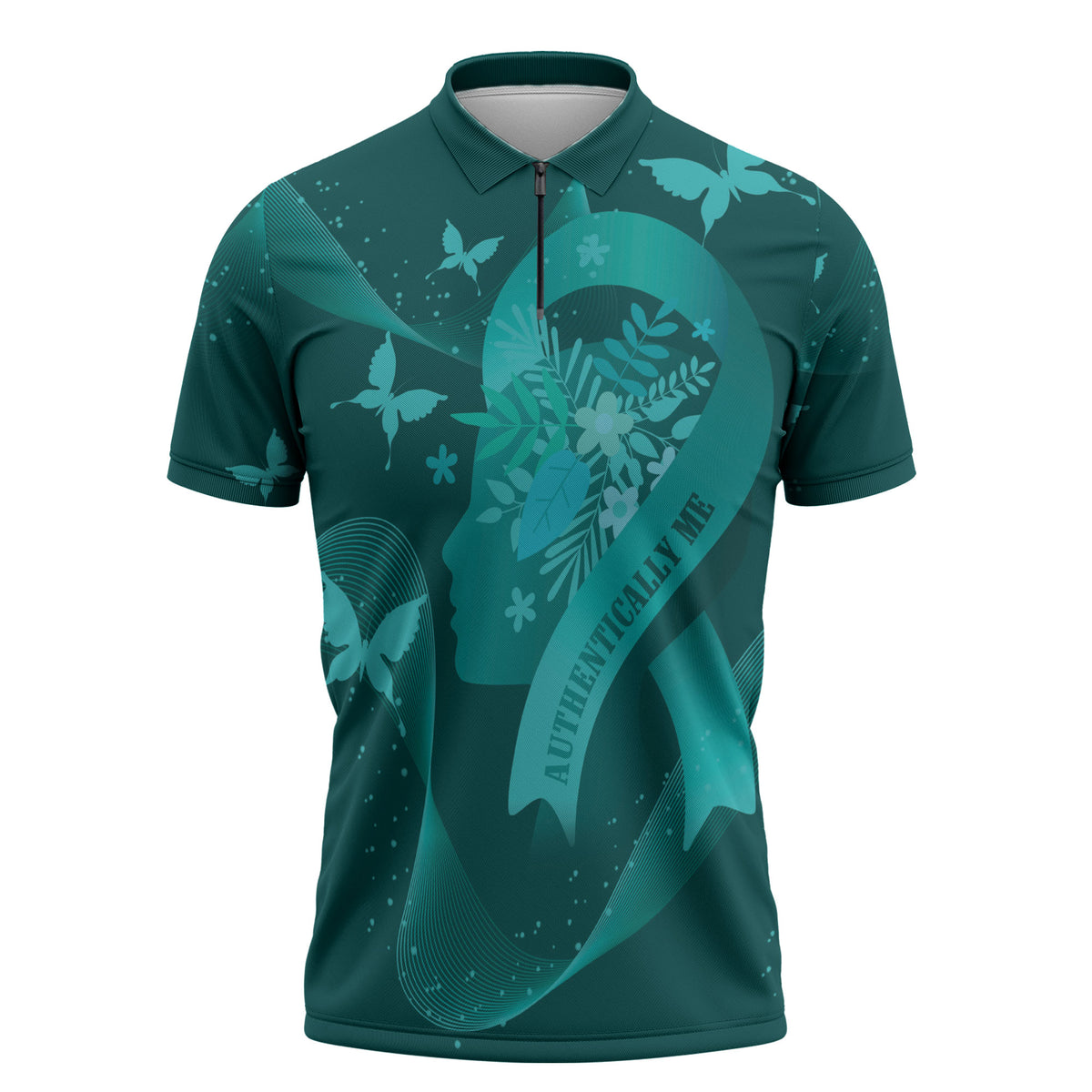 Australia Tourette Syndrome Support Acceptance Personalised Zipper Polo Shirt Butterfly Ribbon Art