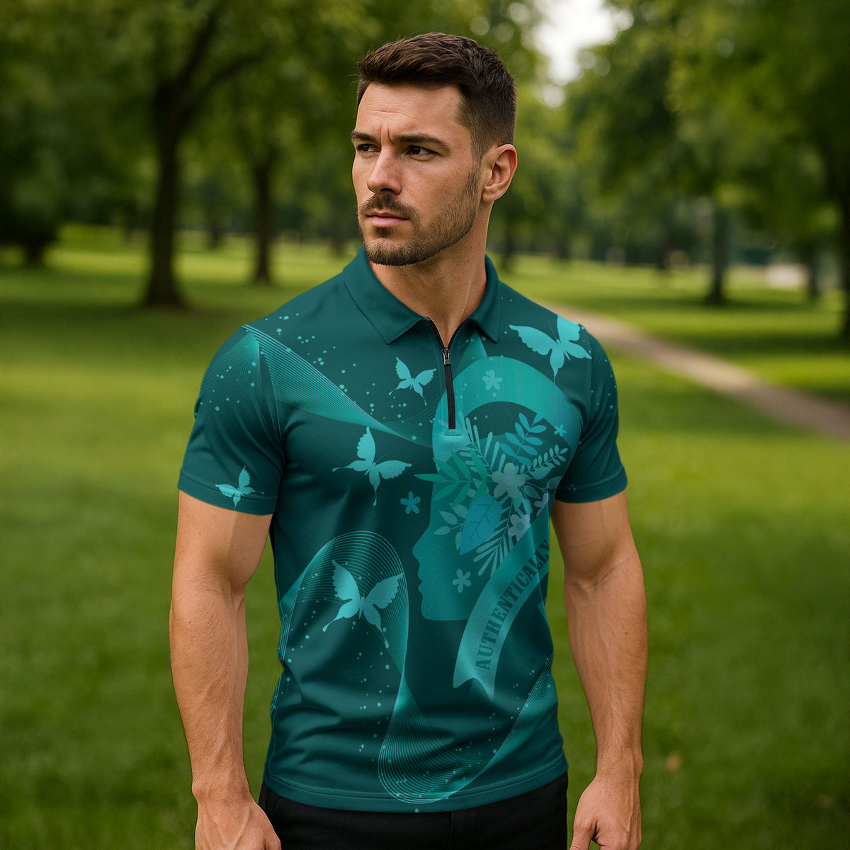 Australia Tourette Syndrome Support Acceptance Personalised Zipper Polo Shirt Butterfly Ribbon Art