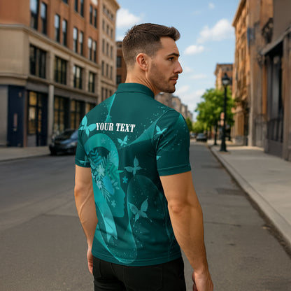 Australia Tourette Syndrome Support Acceptance Personalised Zipper Polo Shirt Butterfly Ribbon Art