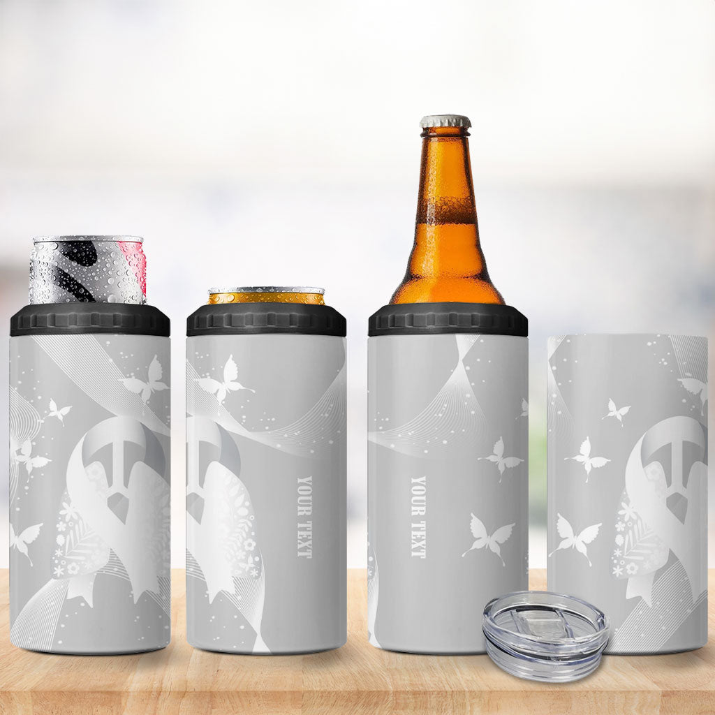 Australia Lung Cancer Support Personalised 4 in 1 Can Cooler Tumbler Butterfly White Ribbon Art