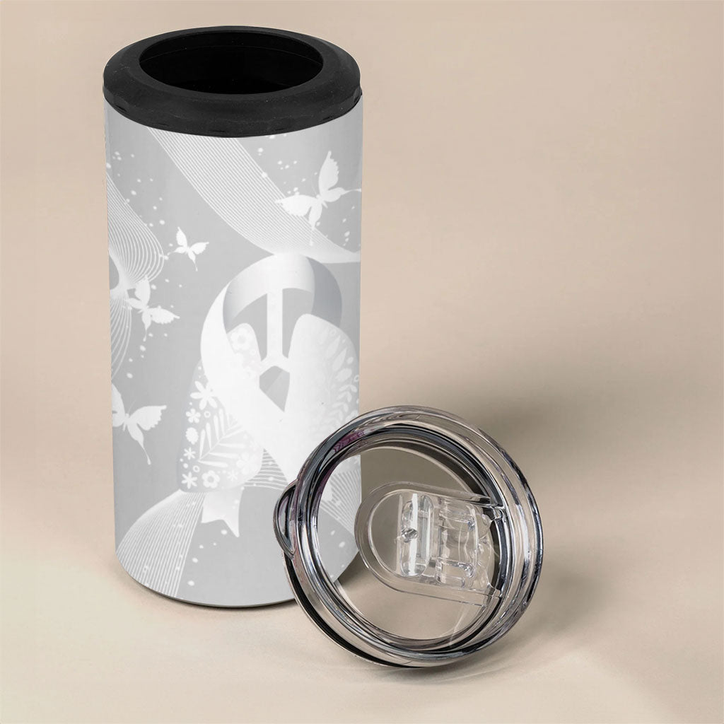 Australia Lung Cancer Support Personalised 4 in 1 Can Cooler Tumbler Butterfly White Ribbon Art