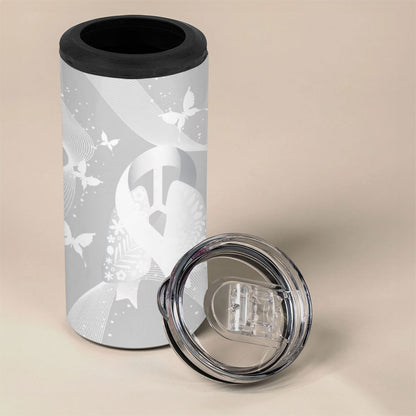 Australia Lung Cancer Support Personalised 4 in 1 Can Cooler Tumbler Butterfly White Ribbon Art