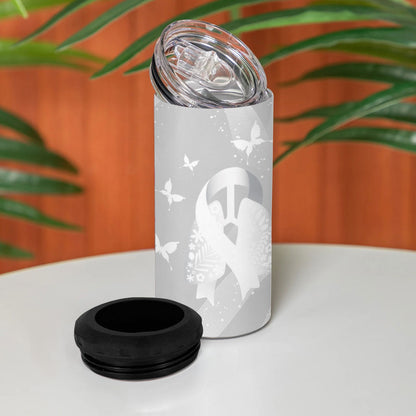 Australia Lung Cancer Support Personalised 4 in 1 Can Cooler Tumbler Butterfly White Ribbon Art
