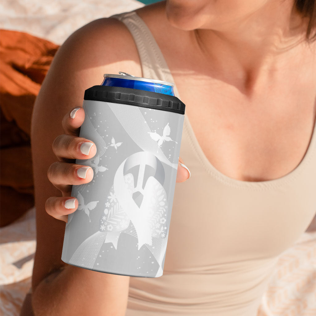 Australia Lung Cancer Support Personalised 4 in 1 Can Cooler Tumbler Butterfly White Ribbon Art