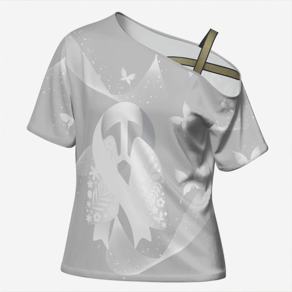 Australia Lung Cancer Support Personalised Cross Shoulder Shirt Butterfly White Ribbon Art