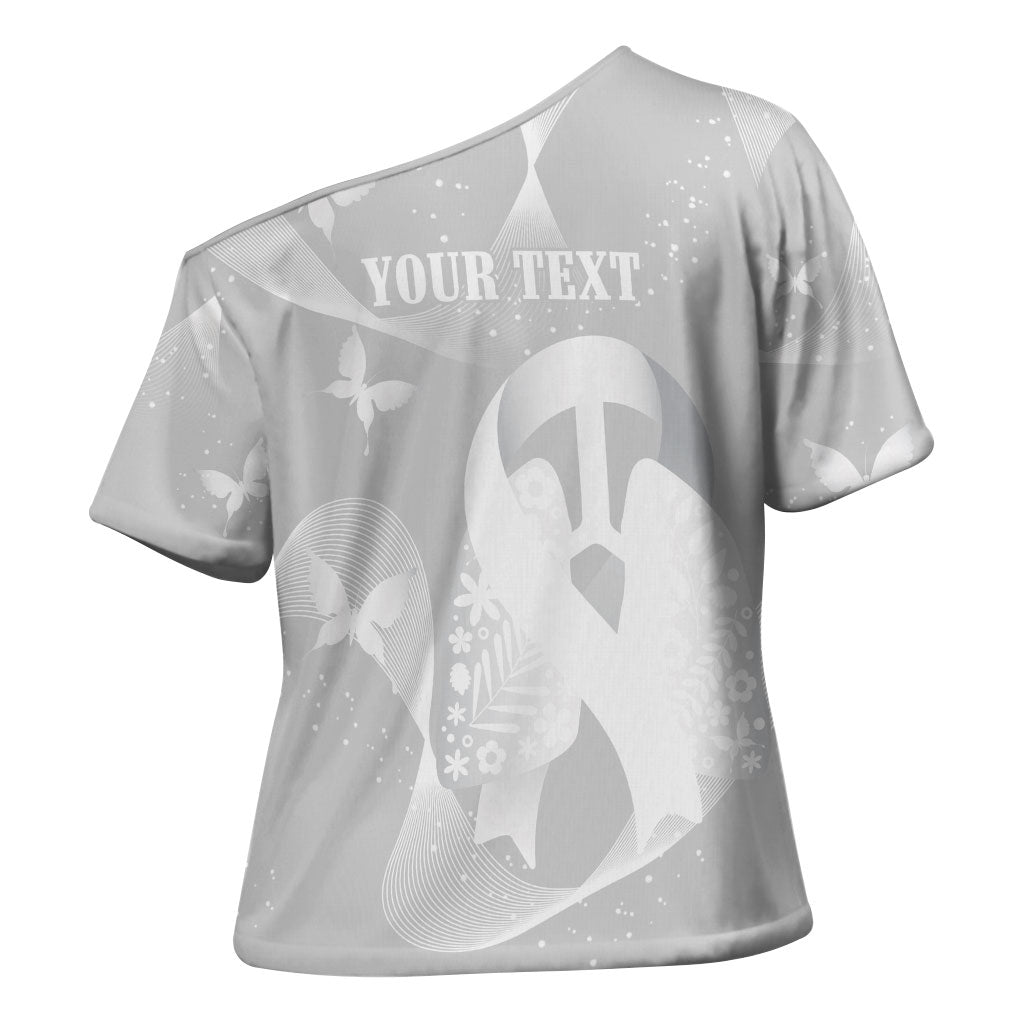 Australia Lung Cancer Support Personalised Cross Shoulder Shirt Butterfly White Ribbon Art