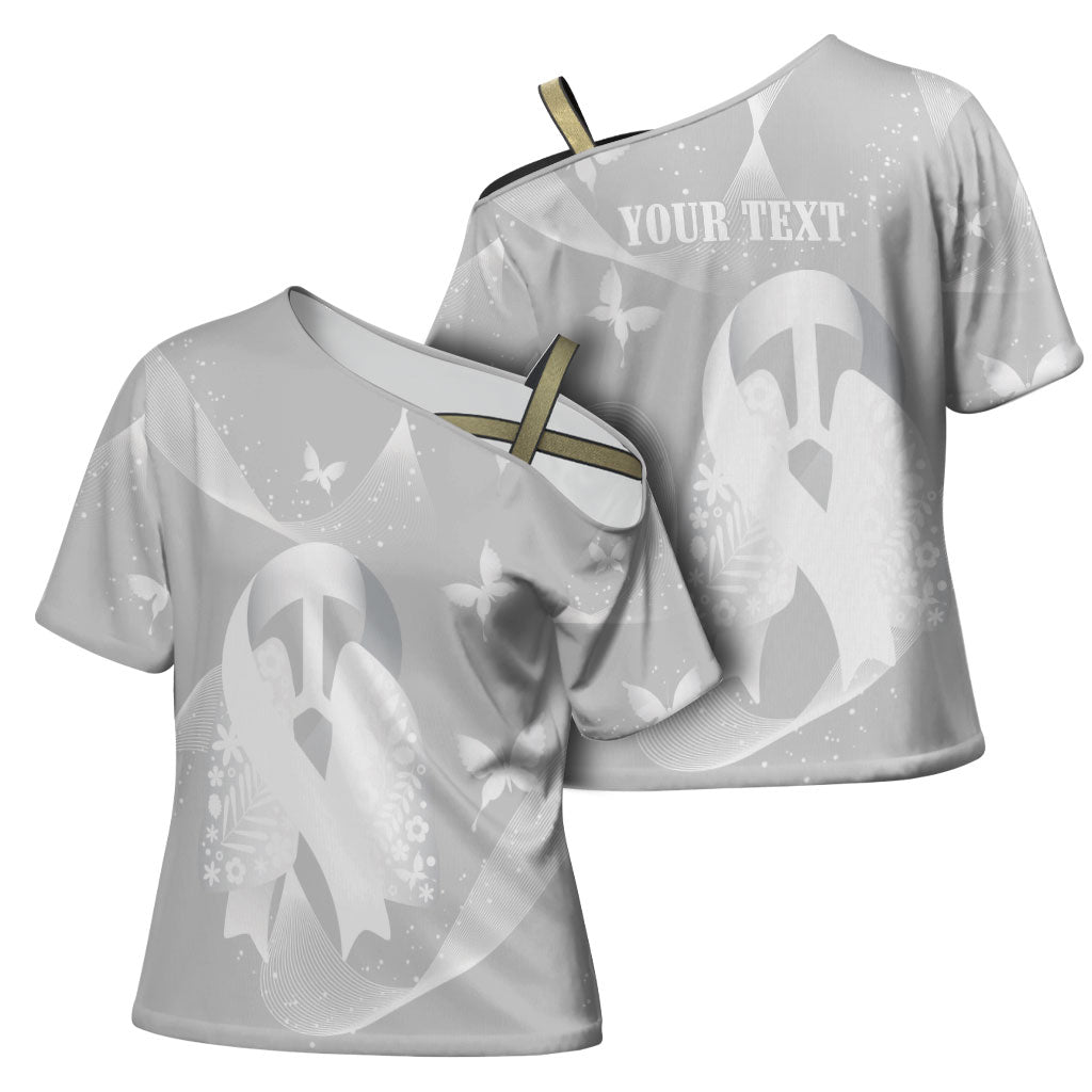Australia Lung Cancer Support Personalised Cross Shoulder Shirt Butterfly White Ribbon Art