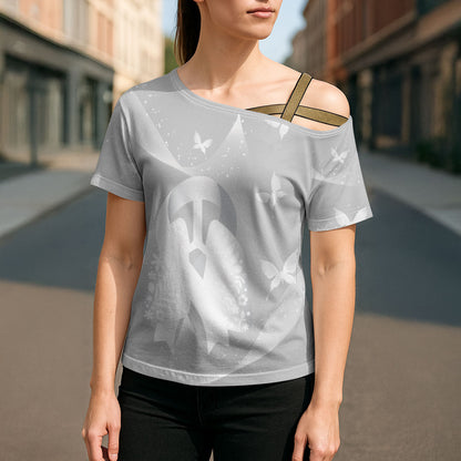 Australia Lung Cancer Support Personalised Cross Shoulder Shirt Butterfly White Ribbon Art