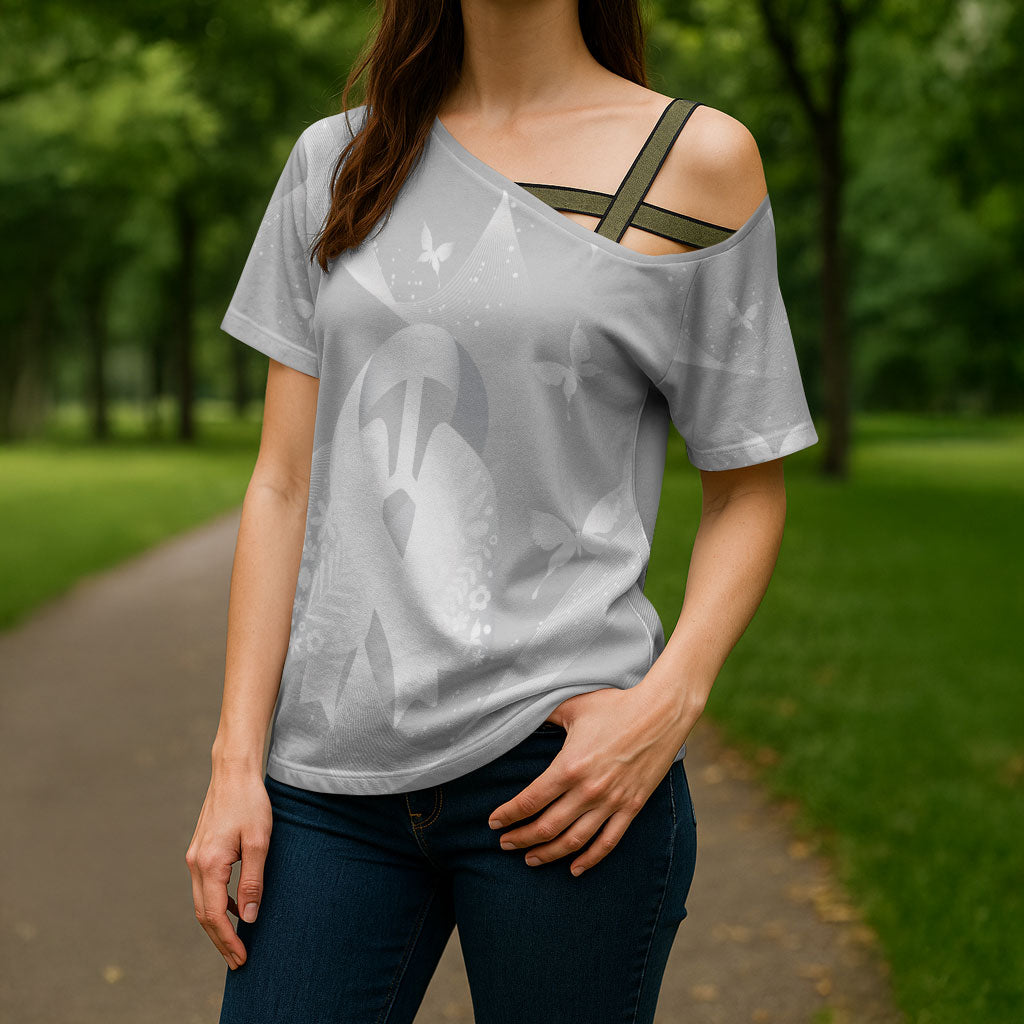 Australia Lung Cancer Support Personalised Cross Shoulder Shirt Butterfly White Ribbon Art