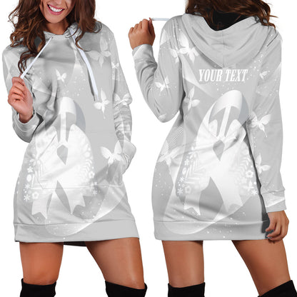 Australia Lung Cancer Support Personalised Hoodie Dress Butterfly White Ribbon Art