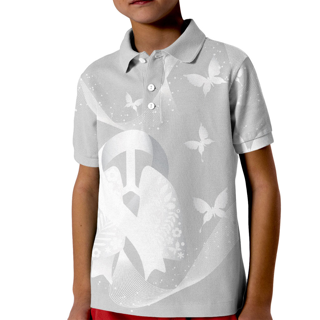 Australia Lung Cancer Support Personalised Kid Polo Shirt Butterfly White Ribbon Art